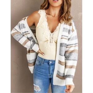 NWOT pink clover color block striped open cardigan